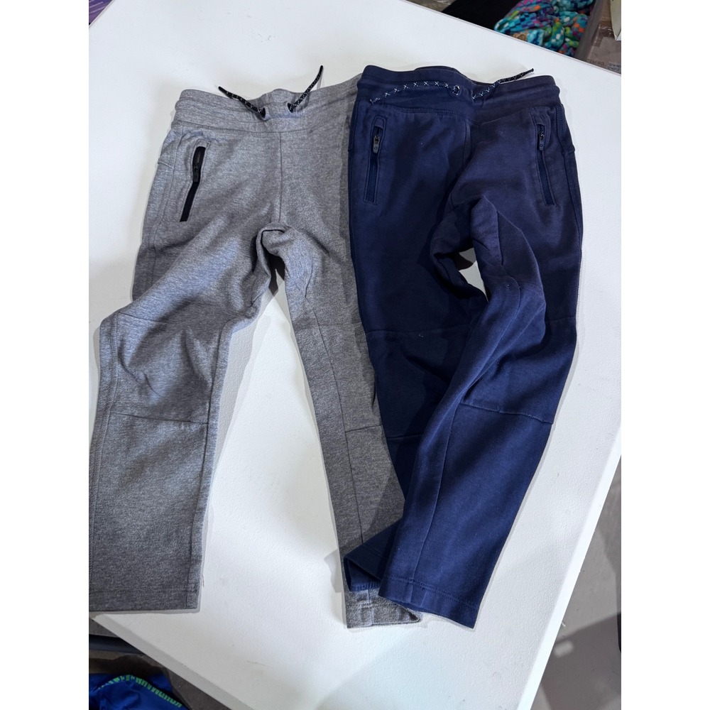 GapFit Boys Jogger Sweatpants Set Gray Navy Blue Size S 6-7 Zipper Pockets 2pk